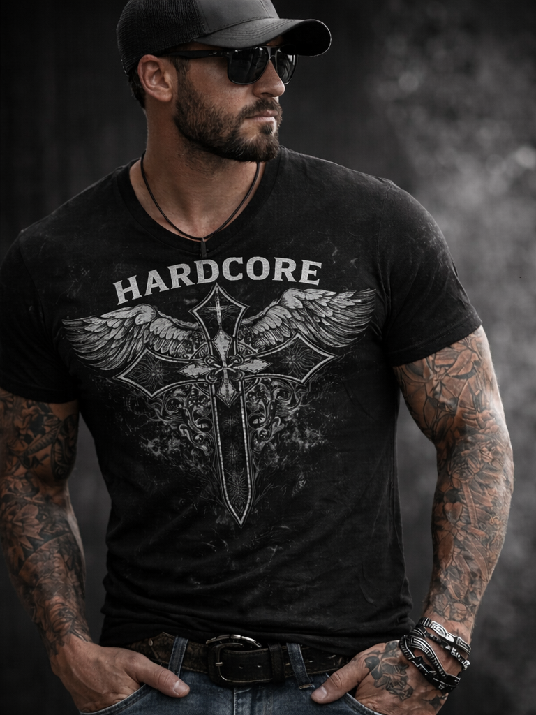 Hardcore "Cross with Wings" T Shirt