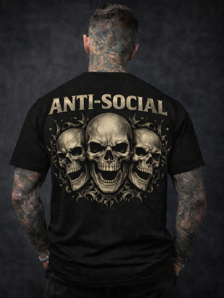 Hardcore Men's "Anti-Social 3 Skulls" T Shirt