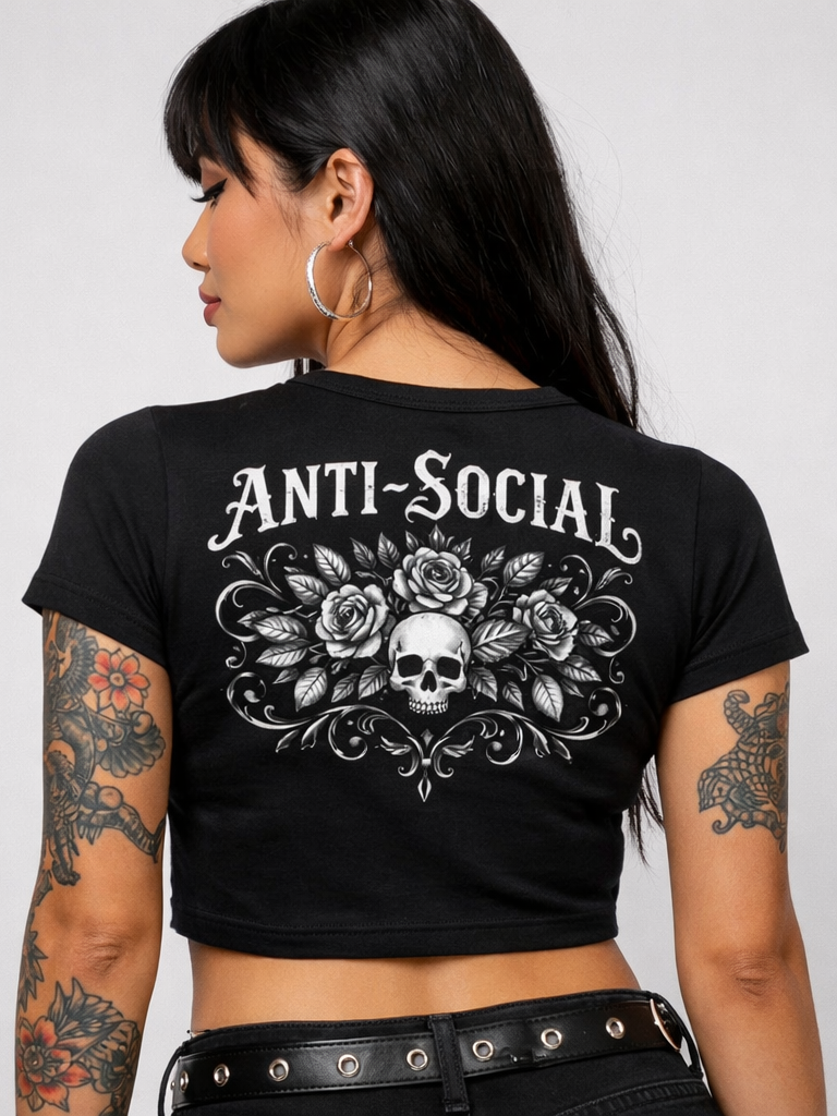 Hardcore Woman's "Anti-Social Skull and Flowers" Baby T