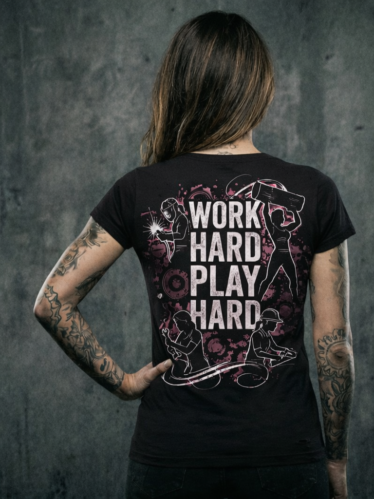 Hardcore "Work Hard Play Hard Collage" Women's Baby T